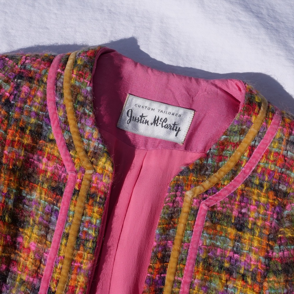 Gorgeous vintage 50s/60s Justin McCarty bespoke pastel tweed cropped jacket - Picture 3 of 8
